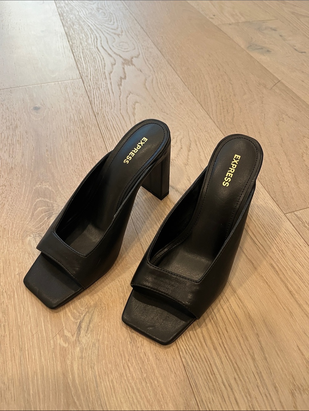 Express Black Square-Toe High Block Heel Mules